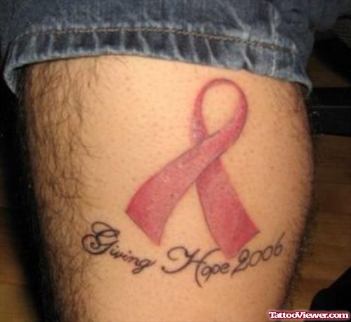 Giving Hope And Pink Ribbon Cancer Tattoo
