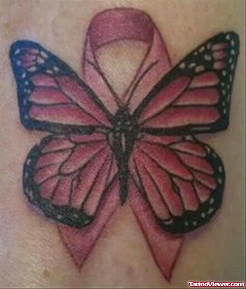 Butterfly And Pink Ribbon Cancer Tattoo