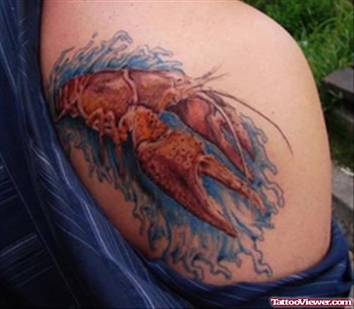 Crab Cancer Tattoo On Back Shoulder