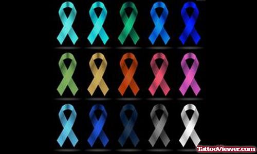 Colored Ribbons Cancer Tattoos Designs