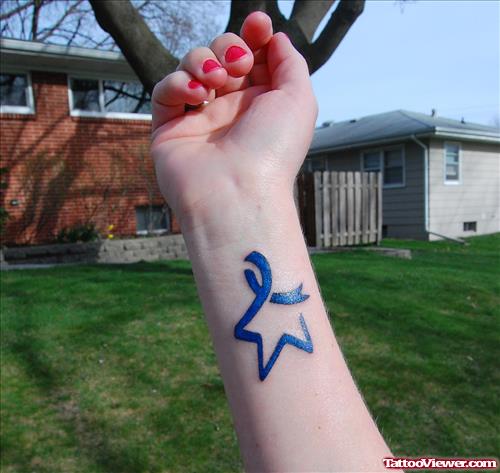 Colon Cancer Ribbon Tattoo On Right Forearm