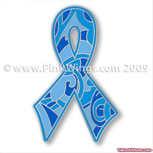 Amazing Blue Ink Ribbon Cancer Tattoo Design