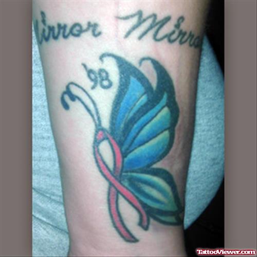 Colored Ribbon Butterfly Cancer Tattoo
