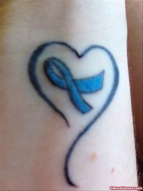Blue Heart And Cancer Ribbon Tattoo