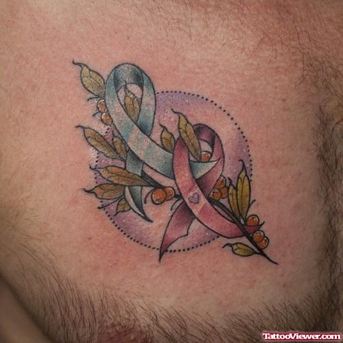 Blue And Red Ribbons Cancer Tattoo
