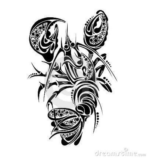 Black Ink Tribal Zodiac Cancer Tattoo Design
