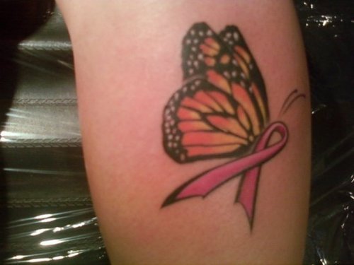 Ribbon Butterfly Breast Cancer Tattoo