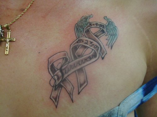 Memorial Ribbons Cancer Tattoos On Chest