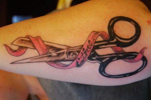 Scissor And Ribbon Colon Cancer Tattoo