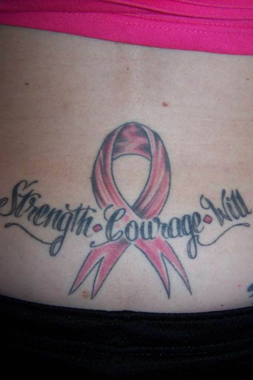 Strength Courage Will Pink Ribbon Cancer Tattoo
