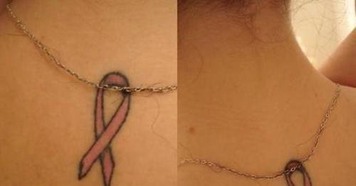 Breast Cancer Tattoo On Girl Upperback
