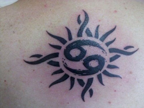 Black Tribal Cancer Tattoo On Back