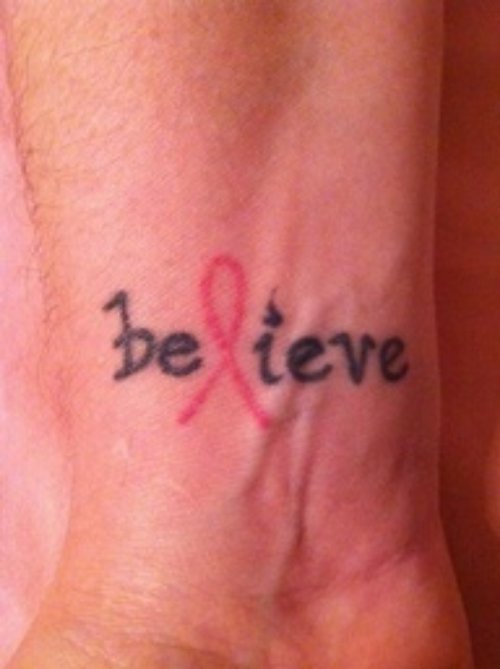 Believe Cancer Tattoo On Right Wrist