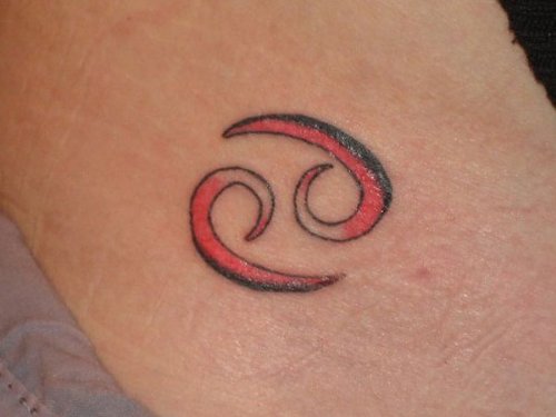 Red Ink Cancer Tattoo On Shoulder
