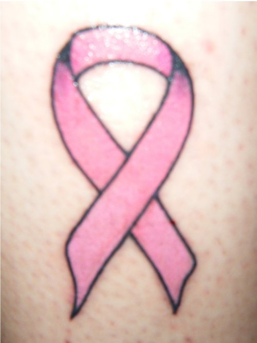 Beautiful Pink Ribbon Cancer Tattoo On Sleeve