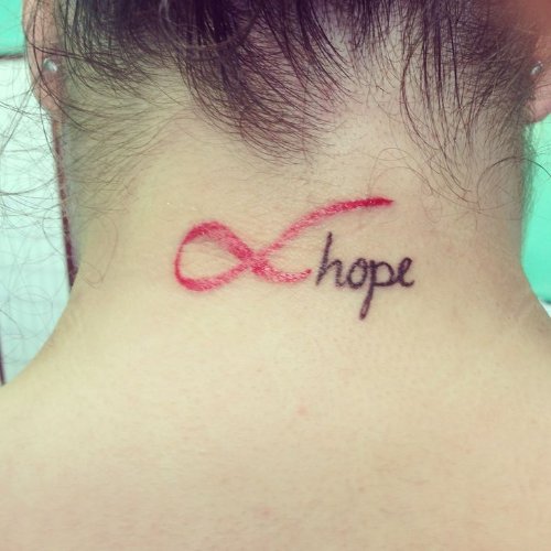 Hope and Red Ribbon Cancer Tattoo For Girls