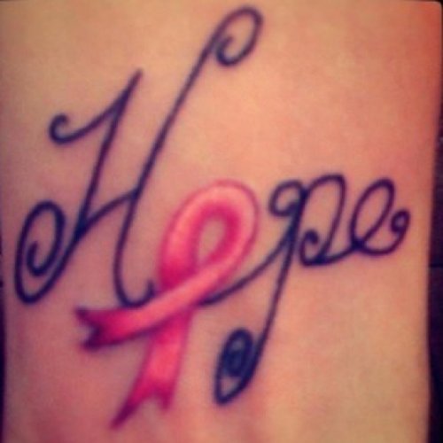 Hope Ribbon Tattoo On Wrist