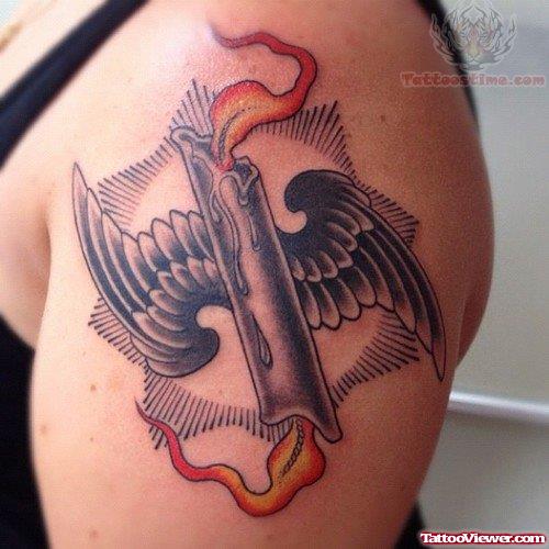Winged Candle Burning From Both Ends Tattoo