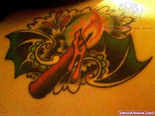 Winged Burning Candle Tattoo