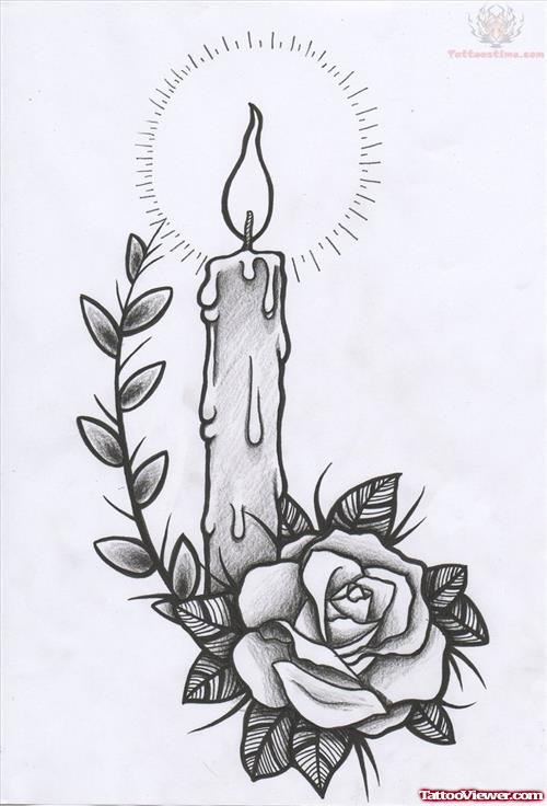 Rose And Candle Light Tattoo