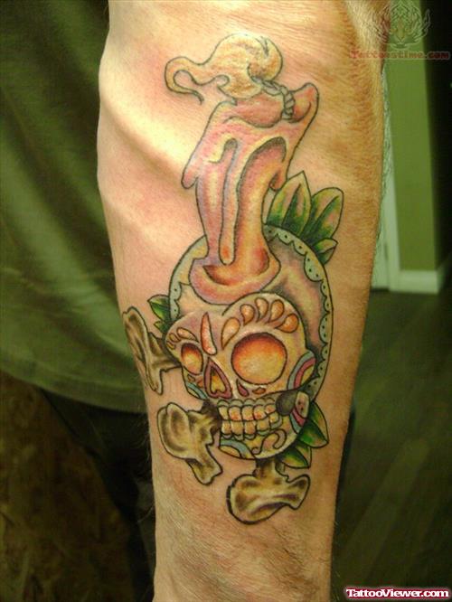 Day Of The Dead Candle Tattoo On Arm