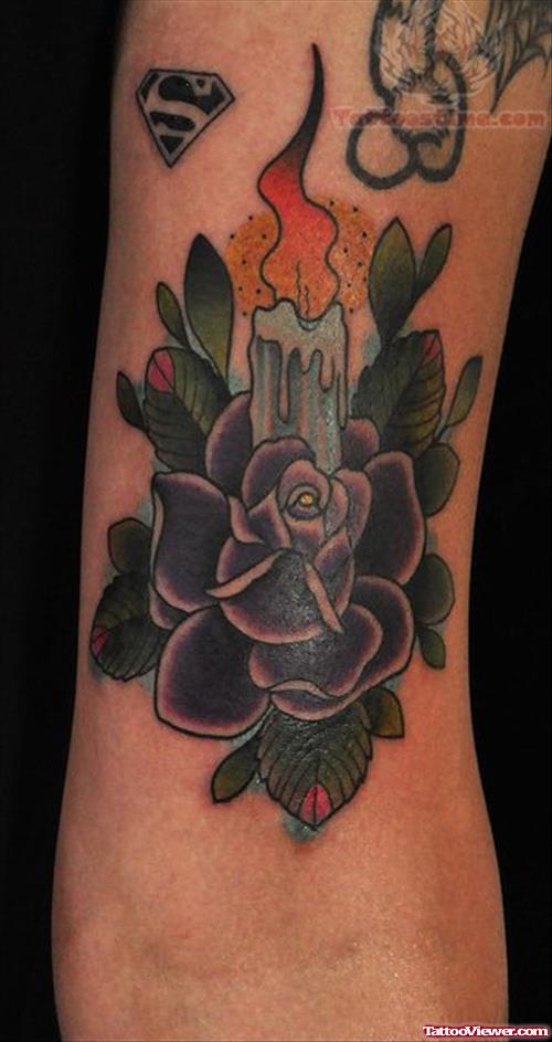 Black Rose And Candle Tattoo
