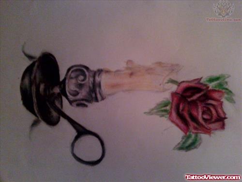 Burning Candle and Red Rose Tattoo