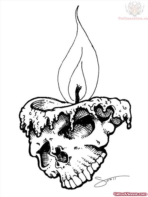 Melting Skull Candle Tattoo Design