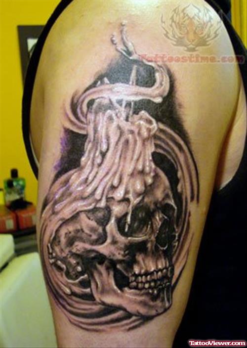 Skull Candle Tattoo On Shoulder