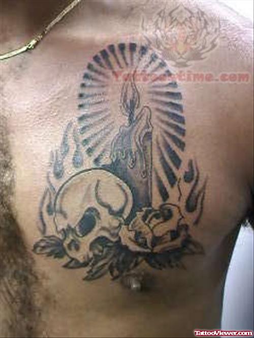 Skull Candle Tattoo On Chest