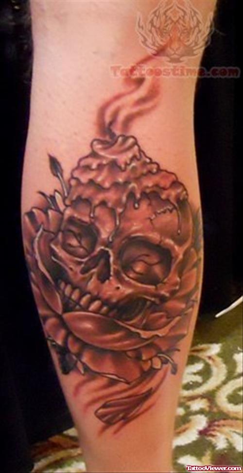 Skull Candle Tattoo On Back Leg