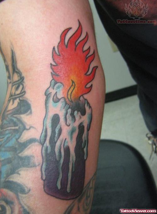 Red Flame Candle Tattoo On Arm