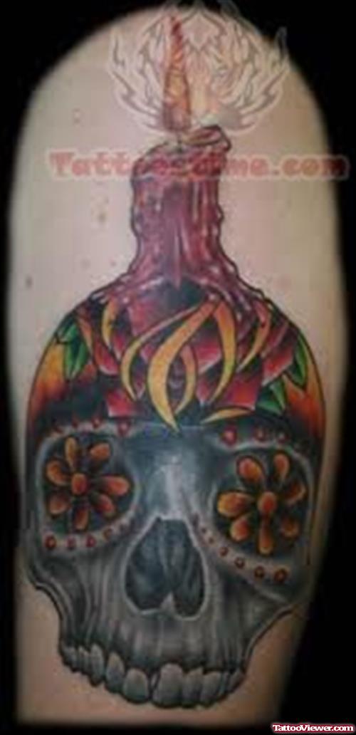 Flower Skull Candle Tattoo