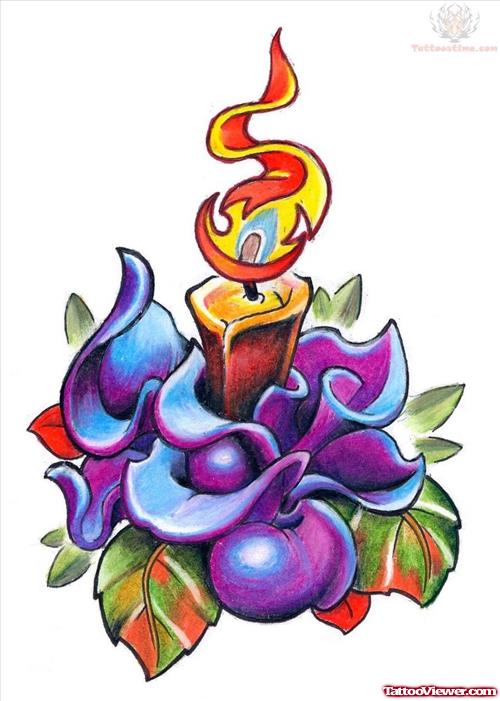 Candle Rose Tattoo Style