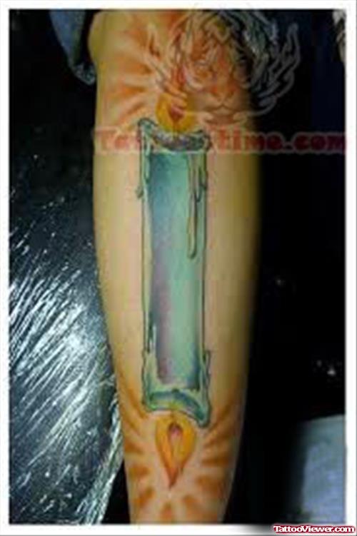 Both Ends Burning Candle Tattoo For Arm