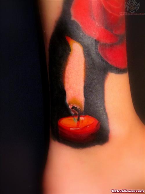 Black And Red Ink Candle Tattoo