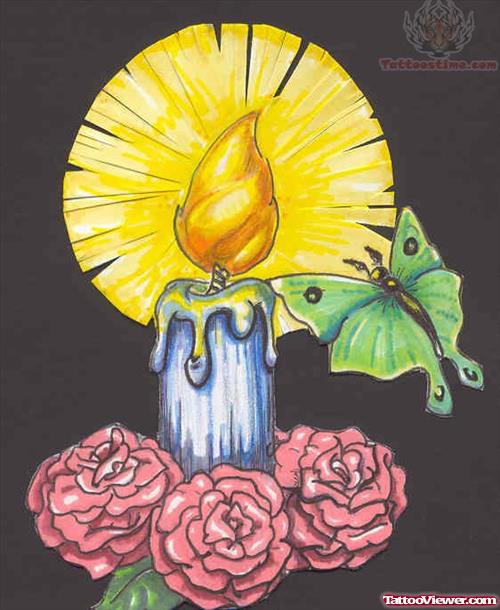 Yellow Flame Candle Tattoo Design
