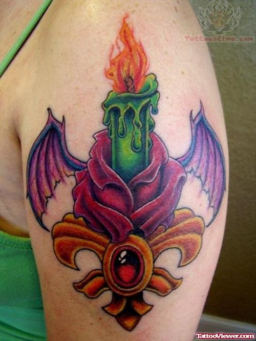 Vampire Candle Tattoo On Shoulder