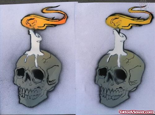Skull Head Burning Candle Tattoo