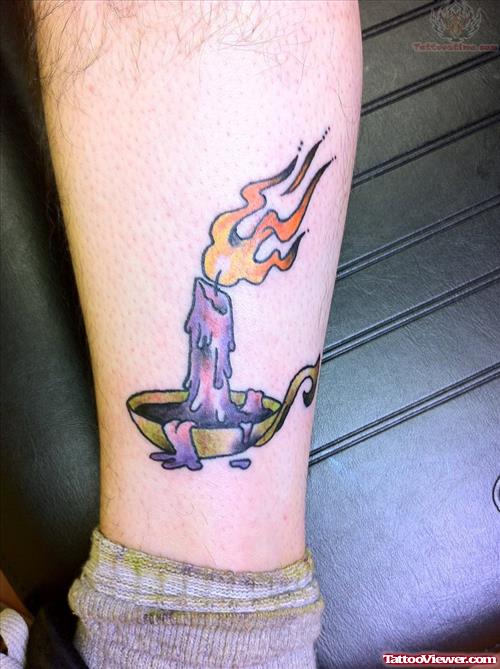 Candle Burning In Holder Tattoo