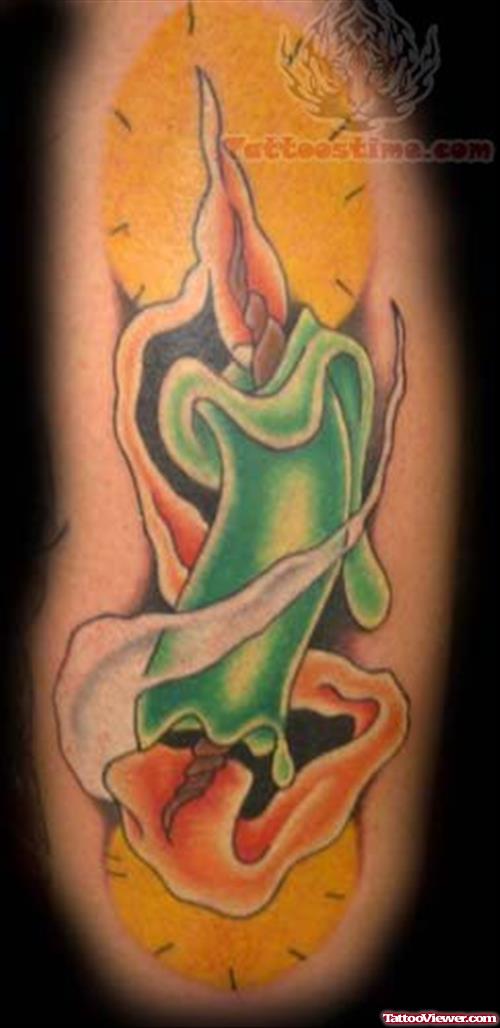 Green Ink Candle Tattoo