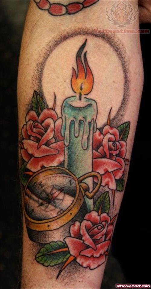 Compass And Candle Tattoo
