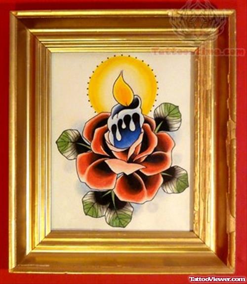 Candle Rose Design For Tattoo