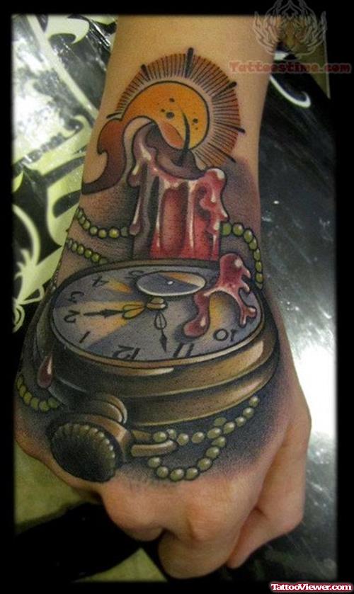 Candle And Watch Tattoo
