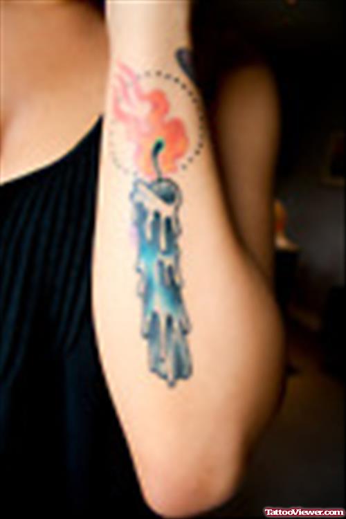 Candle Tattoo On Elbow