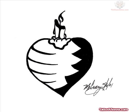 Black Heart Candle Tattoo Design