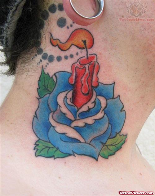 Rose Candle Tattoo On Neck