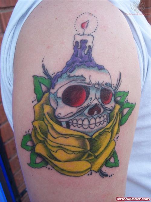 Dia De Los Muertos Skull Color Candle Tattoo