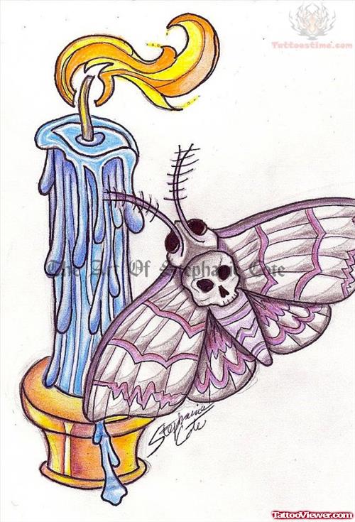 Butterfly And Flame Candle Tattoo