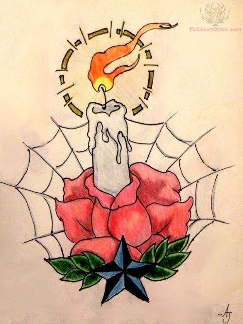 Spider Web Candle Tattoo Design
